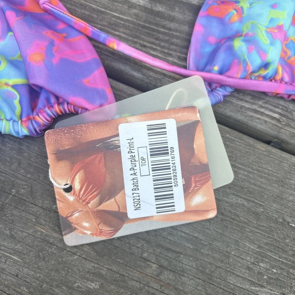 NWT Neena Triangle Bikini String Top Large Batch A Purple Print